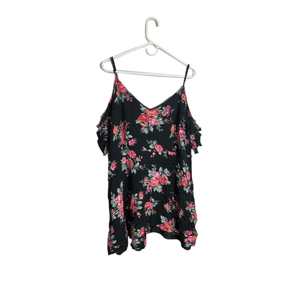 Forever 21 Black and Pink Floral Cold Shoulder Blouse